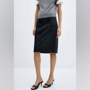 MNG Mango • New Preppy Dark Blue White Stripe Slit Pencil Skirt Size 16 XL